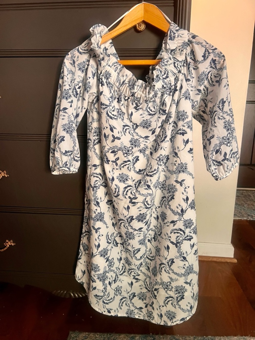 Banana Republic Blue and White Floral Off-Shoulder Dress